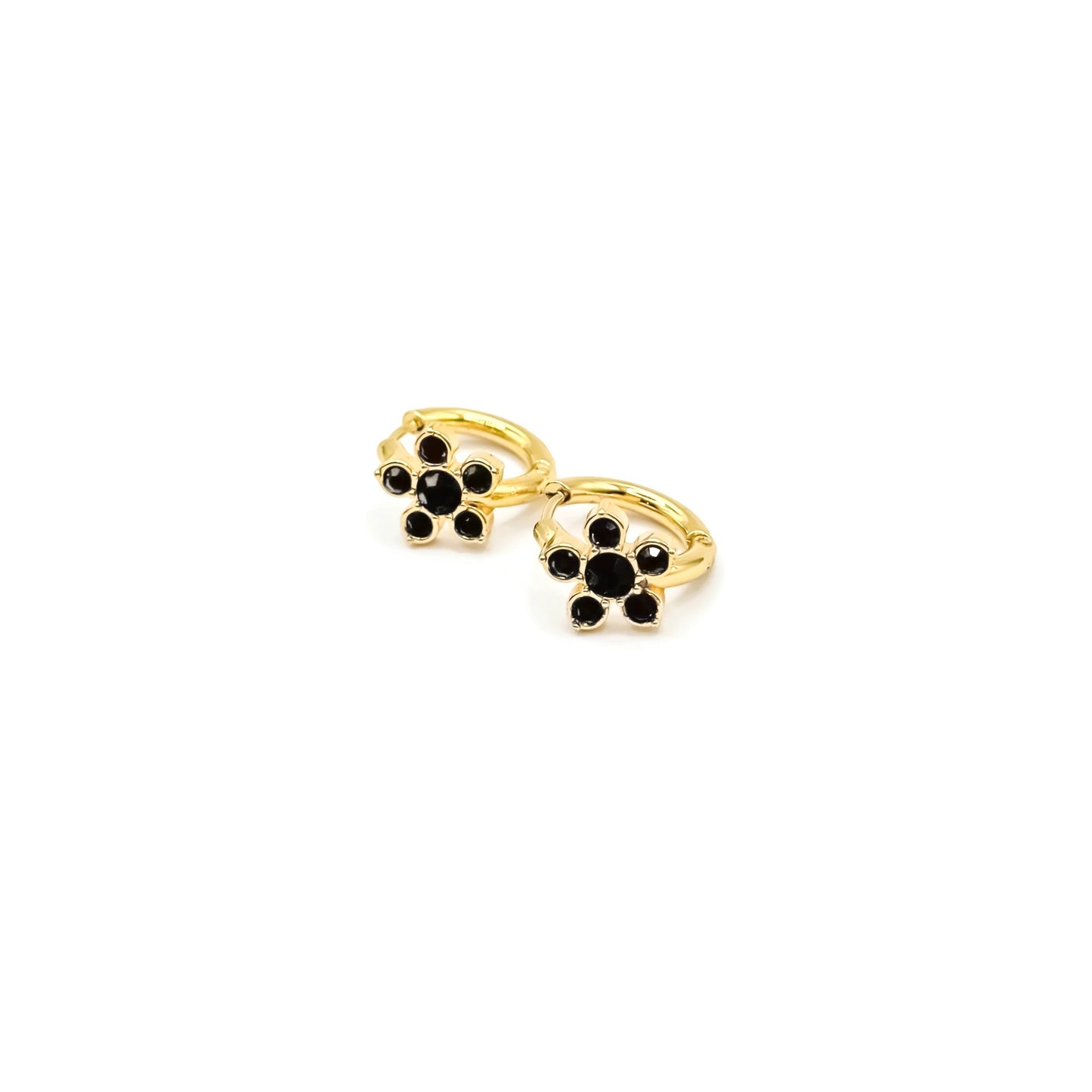 Black Flower CZ Hoops