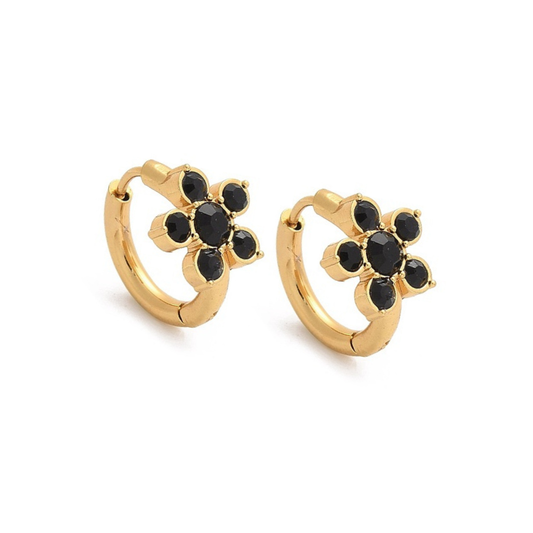 Black Flower CZ Hoops