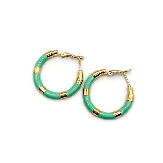 Teal Block Hoops